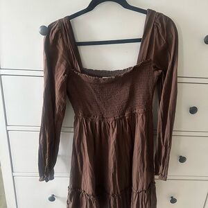 Altar’d State Brown Long Sleeve Smock Dress